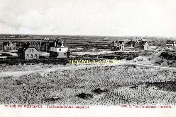 ancienne carte postale de Westende Vue d'ensemble des Campagnes