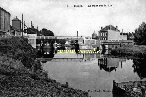 ancienne carte postale de Menin Le pont sur la Lys