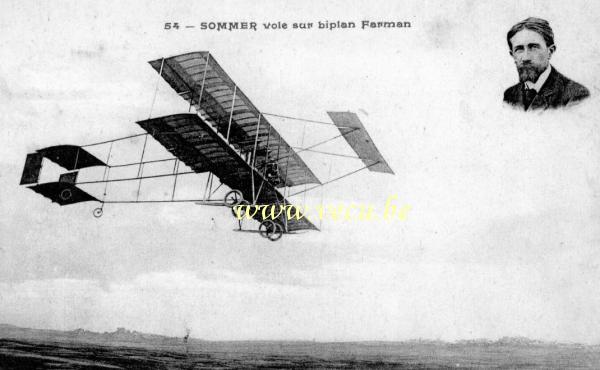 ancienne carte postale de Avions Sommer vole sur biplan Farman