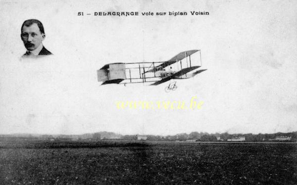 ancienne carte postale de Avions Delagrange vole sur biplan Voisin