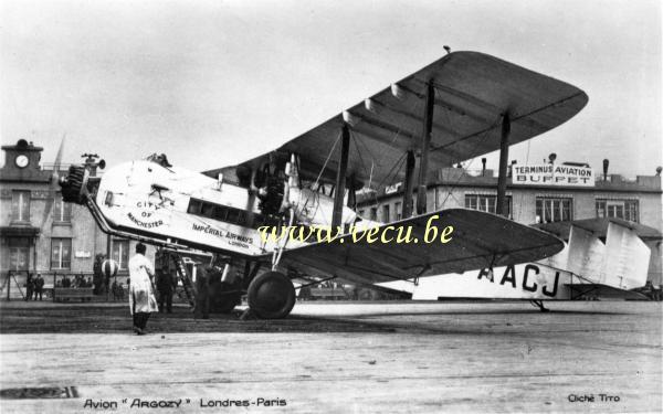 ancienne carte postale de Avions Avion Argozy  19 passagers - Ligne Londres - Paris - Ligne des Indes Anglaises