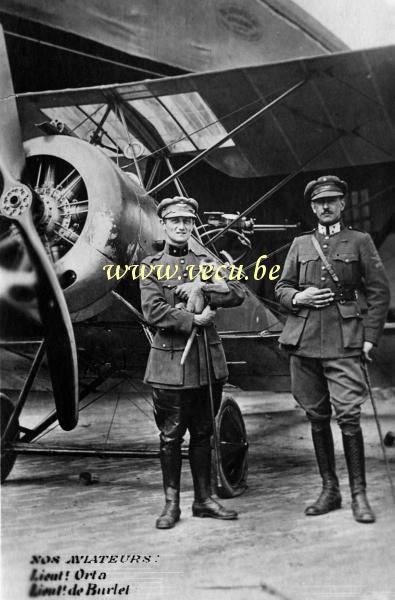 postkaart van Piloten Nos aviateurs : Lieutenants Orta et Lieutenant de Burlet