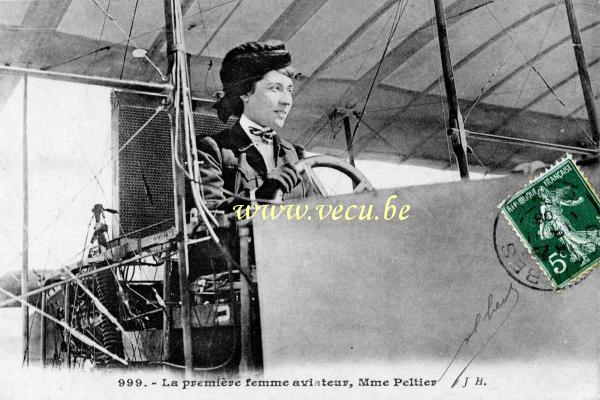 ancienne carte postale de Aviateurs La première femme aviateur, Mme Peltier