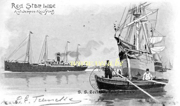 ancienne carte postale de Paquebots Red Star Line Antwerpen - New York  S. S. Zeeland 29th june 1902