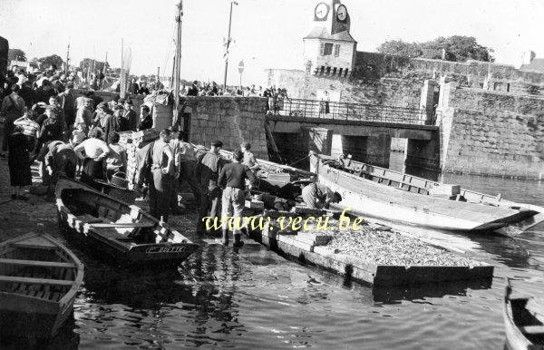 photo ancienne  de métiers liés à la pêche  Déchargement de la pêche