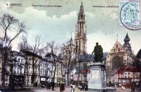 carte postale de Anvers Place Verte et Statue Rubens