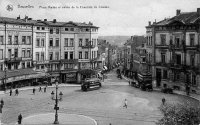 carte postale de Bruxelles Place Madou et entrée de la chaussée de Louvain