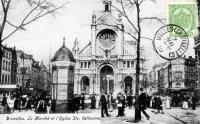 carte postale de Bruxelles Le marché et l'église Sainte Catherine