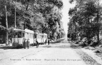 carte postale ancienne de Bonsecours Route de CondÃ© - DÃ©part d'un tramway Ã©lectrique pour Valenciennes
