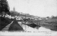 carte postale ancienne de Thuin La Sambre et la ville, vues de l'écluse