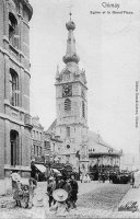 carte postale ancienne de Chimay Eglise et la Grand'Place