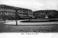 carte postale ancienne de Mons La Place de la Gare