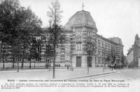 carte postale ancienne de Mons Institut commercial des industriels du Hainaut (avenue du parc et place Warocqué)