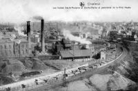 carte postale ancienne de Charleroi Les fosses Sacré-Madame et Sainte-Barbe et panorama de la Ville Haute