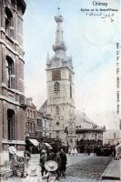 carte postale ancienne de Chimay Eglise et la Grand'Place