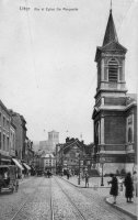 carte postale ancienne de Liège Rue et église Sainte Marguerite