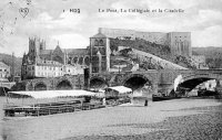 carte postale ancienne de Huy Le Pont, la Collégiale et la Citadelle