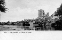 carte postale ancienne de Huy La Collégiale et le Pont en amont