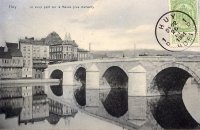 carte postale ancienne de Huy Le vieux pont sur la Meuse (vue d'amont)