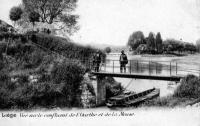 carte postale de Liège Vue sur le confluent de l'Ourthe et de la Meuse.  Entrée du café de Fetinne