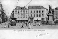 postkaart van Luik Place et rue de l'Université et Statue André Dumont (place du Vingt Août/place Cockerill)