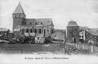 carte postale ancienne de Bastogne Eglise St Pierre et Porte de Trèves