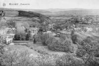 carte postale ancienne de Marcourt Panorama - Hôtel de l'Ourthe - Arrêt du tram