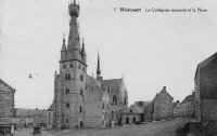 carte postale ancienne de Walcourt La Collegiale restaurée et la Place