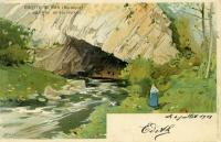 carte postale ancienne de Han-sur-Lesse Grotte de Han - Gouffre de Belvaux - Lithographie de Henri Cassiers