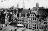 carte postale ancienne de Gand Panorama pris du château des Comtes. église Saint Bavon, Beffroi et église St Nicolas