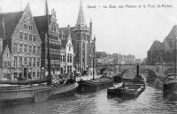 carte postale ancienne de Gand Le Quai aux Herbes et le pont St-Michel