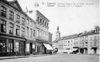 carte postale ancienne de Tirlemont Marché aux poulets et tour de l'église Notre-Dame