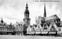 carte postale ancienne de Furnes Grand'Place et maisons espagnoles