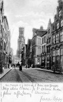 carte postale ancienne de Bruges Rue Flamande et le Beffroi