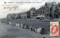 carte postale ancienne de Middelkerke Vue générale de la plage et de la digue