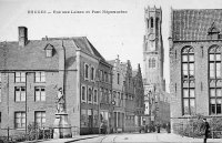 carte postale ancienne de Bruges Rue aux Laines et Pont Népomucène