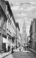 carte postale ancienne de Blankenberge Nouvelle Eglise et la rue du Moulin