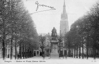 carte postale ancienne de Bruges Statue et Place Simon Stévin