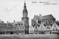 carte postale ancienne de Furnes Hôtel de Ville et Palais de Justice